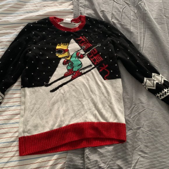 The Simpsons Bart Skiing Knit Christmas Sweater 2018 Junk Food Ugly Sz L - Picture 6 of 8